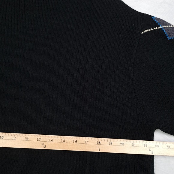 Vintage Y2K Paco Sweater Mens XL Black Blue Argyle Big Logo Mock Neck Pullover - Picture 13 of 16